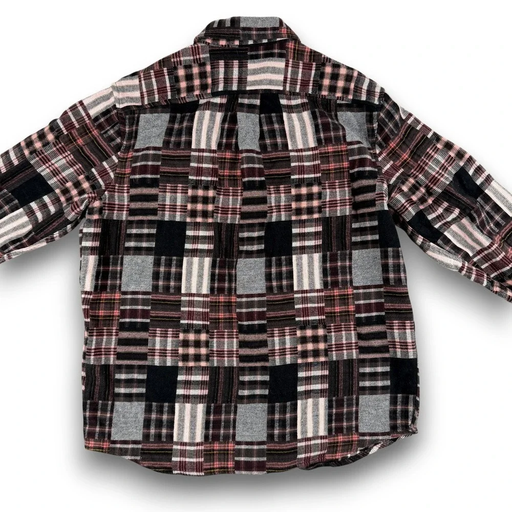 Banana Republic Shirt Mens M Black Plaid Patchwork Shacket Heavy‎ Flannel